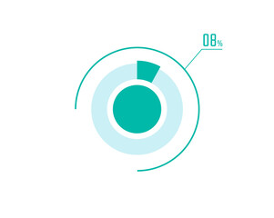 Circle Pie Chart showing 8 Percentage diagram infographic, UI, Web design. 8% Progress bar templates. Vector illustration
