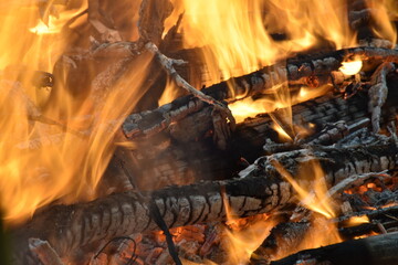 Fototapeta premium Wood burning in a cozy fireplace at home, keep warm. texture