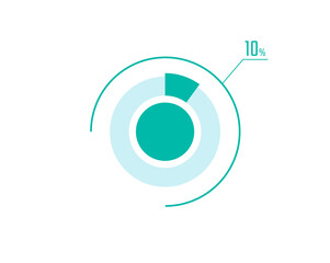Circle Pie Chart showing 10 Percentage diagram infographic, UI, Web design. 10% Progress bar templates. Vector illustration
