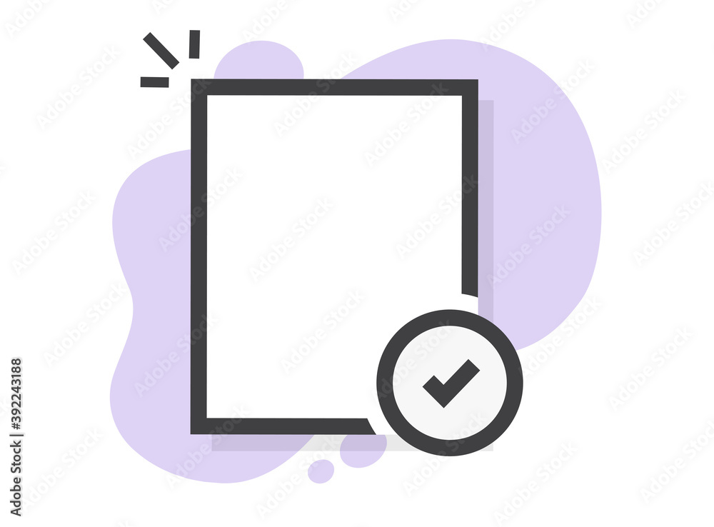Poster checked approved document blank empty page with check mark tick icon vector line outline art, succes