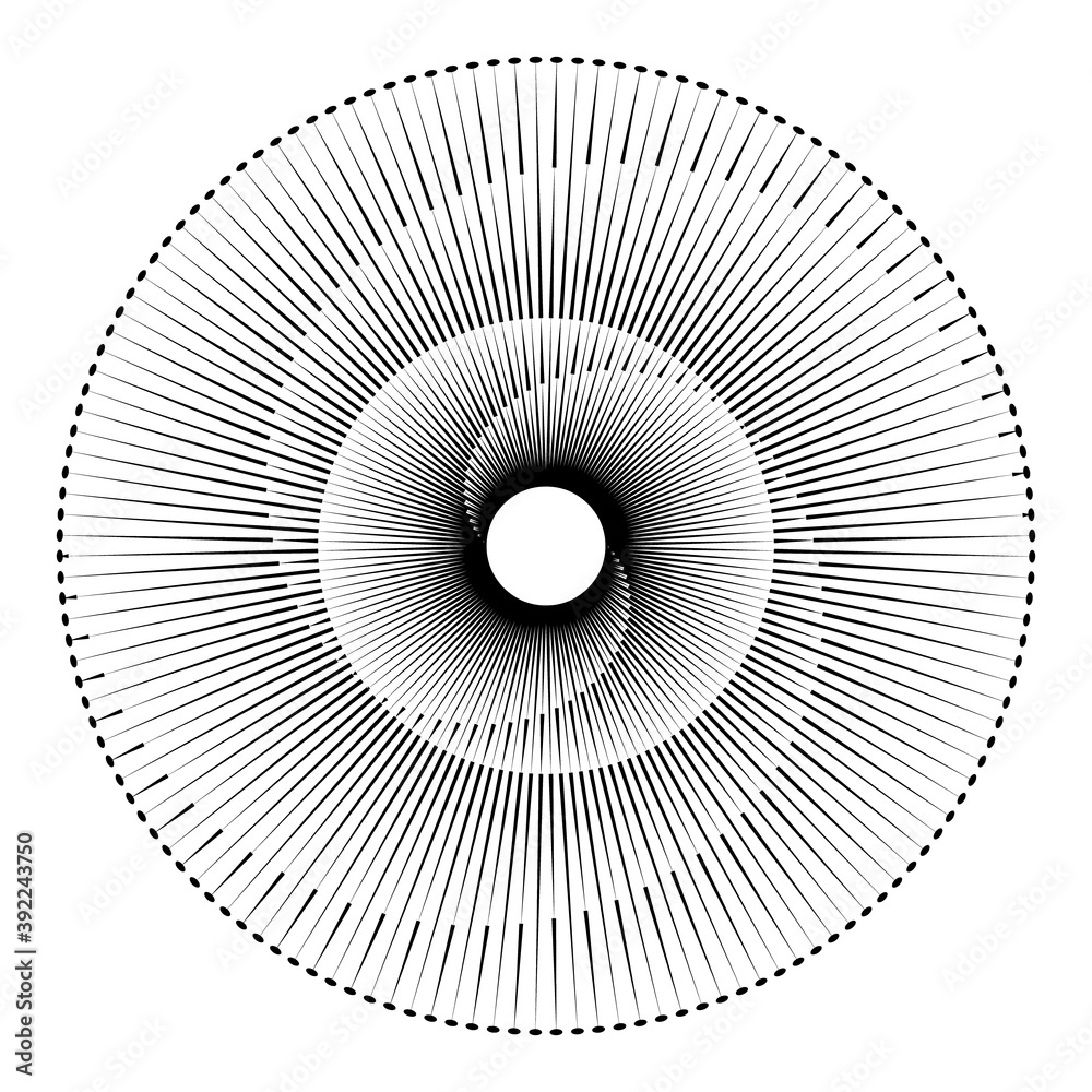 Poster Circle element with lines and dots. Yin and Yang style. Abstract logo or icon for any project.