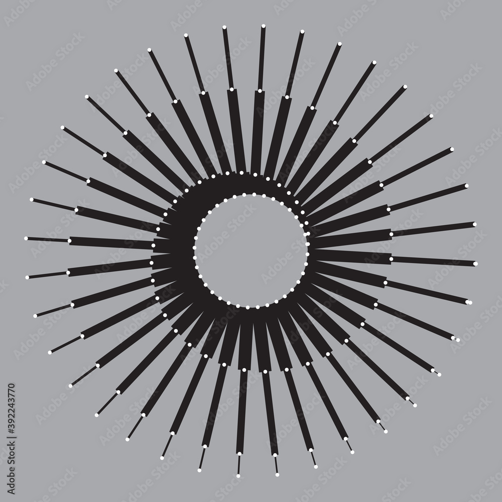 Poster Abstract background with radial lines. Logo or icon in yin and yang style.