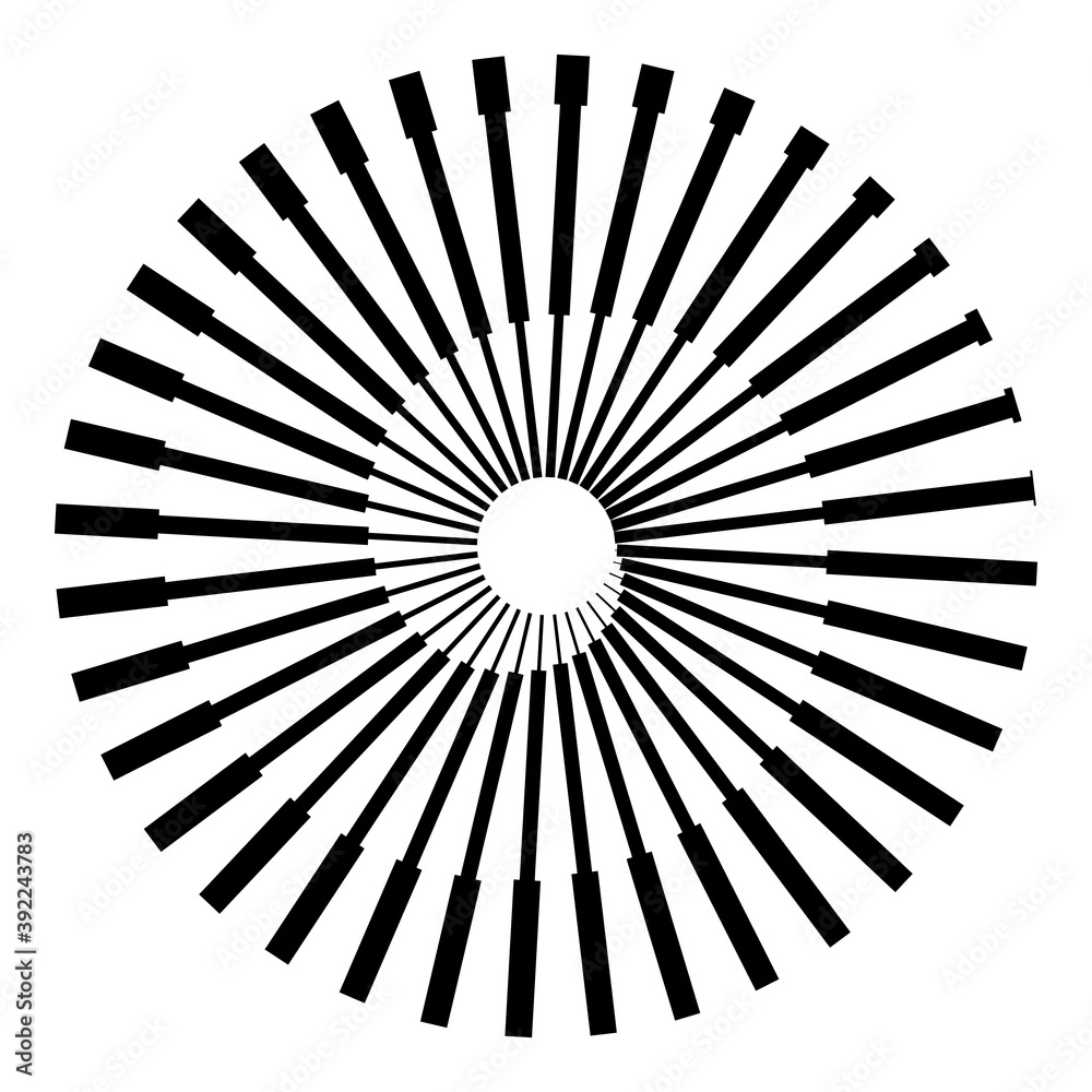 Poster Abstract background with radial lines. Logo or icon in yin and yang style.