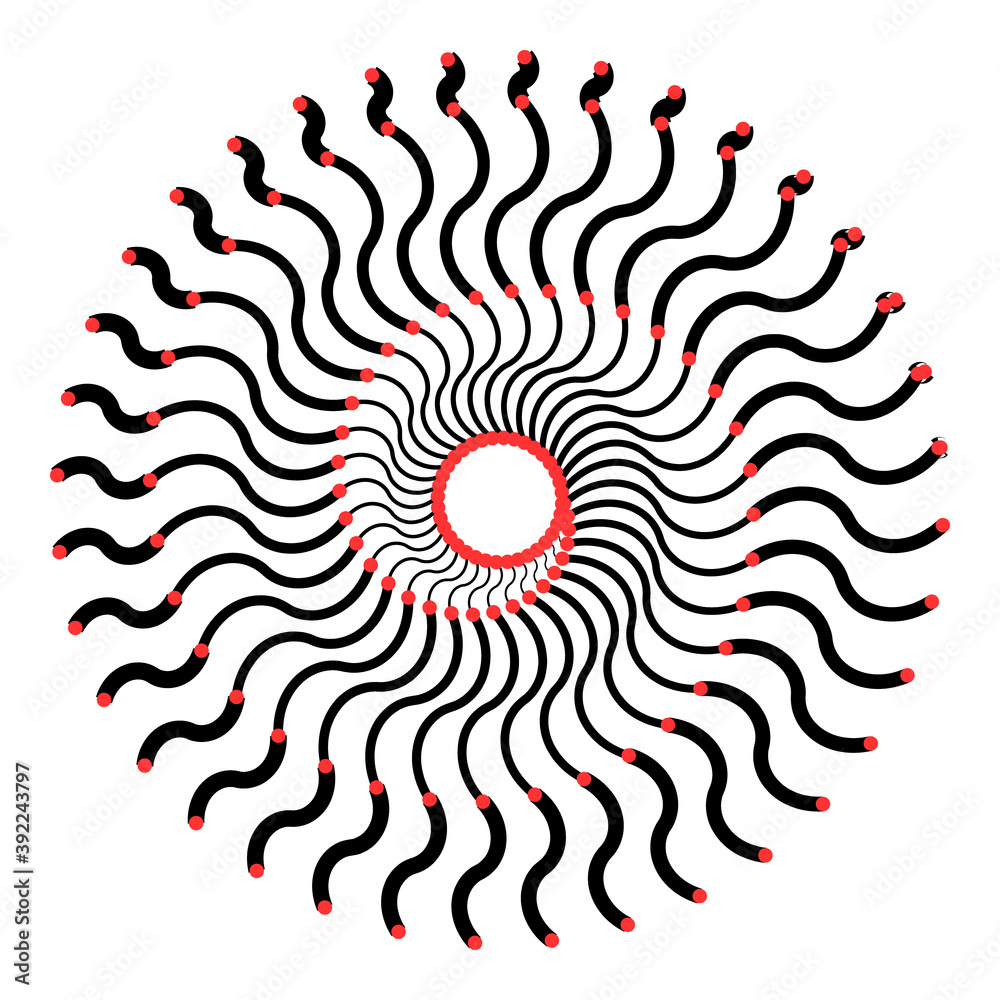 Poster Abstract background with radial lines. Logo or icon in yin and yang style.