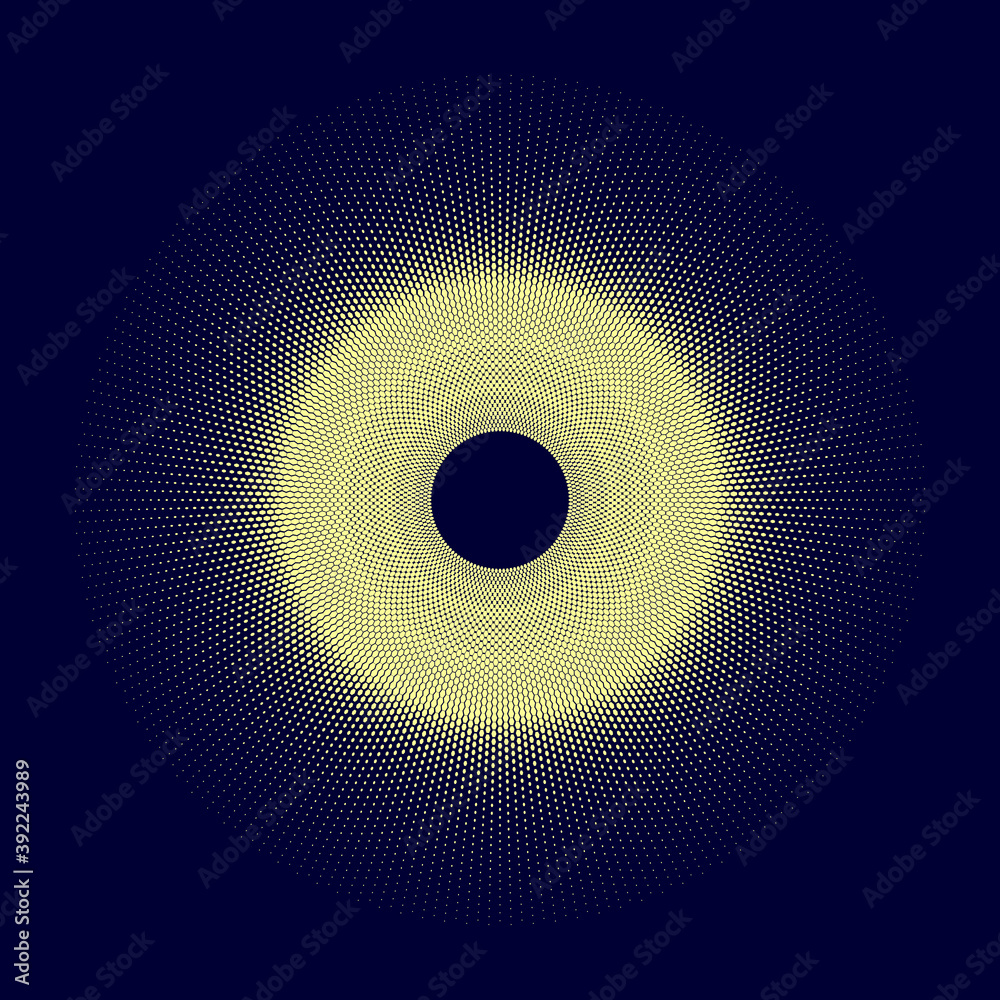 Poster sun image with hexagons with halftone effect