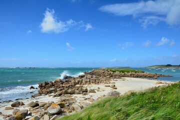 Fototapeta na wymiar Beautiful seascape on the coast at Landrellec in Brittany. France