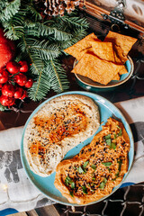 hummus dish in christmas decoration