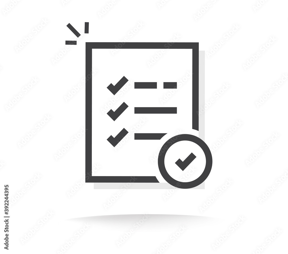 Poster document exam checklist form icon line outline art vector symbol, questionnaire results check list, 