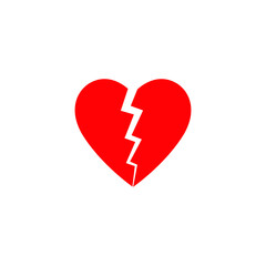 Broken Heart vector icon, red broken heart isolated illustration