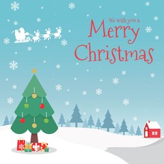 Merry Christmas vector Illustration background.  include santa, deer, tree, snow, etc. good for banner, card, book, gift, and happiness.