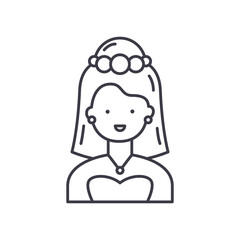 Bride concept icon, linear isolated illustration, thin line vector, web design sign, outline concept symbol with editable stroke on white background.