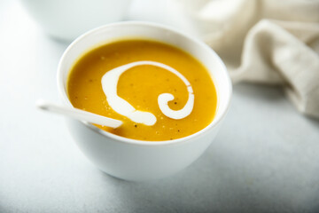 Delicious pumpkin soup with cream