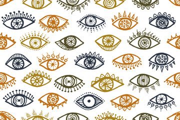 Different human eyes artistic seamless ornament. 
