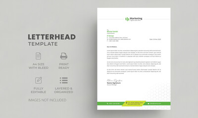Creative Business Letterhead Template with green Elements