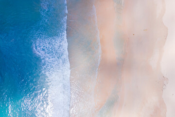Obraz na płótnie Canvas (Top view) Beach seawater wave on sandy beach. Background and travel concept.