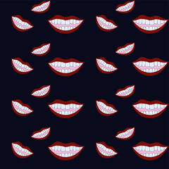 Seamless pattern made of beautiful smiles. Perfect white teeth are shown from the mouth.
