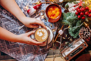coffee and dessert in christmas decoration