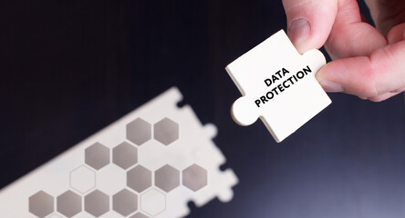 Business, Technology, Internet and network concept. Young businessman shows the word: Data...