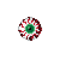 Bloody eyes. Halloween pixel art. Bloody eyeball. Vector picture.