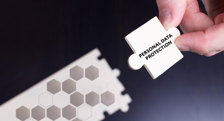 Business, Technology, Internet and network concept. Young businessman shows the word: Personal data...