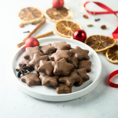 Traditional Christmas star-shaped gingerbread cookies