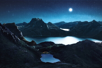 Mountains and see at night