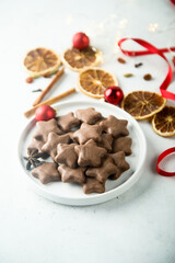 Traditional Christmas star-shaped gingerbread cookies