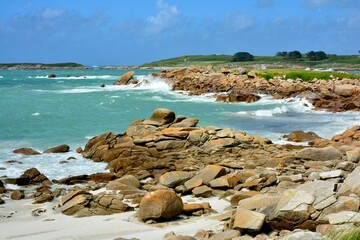 Beautiful seascape on the coast at Landrellec in Brittany. France