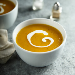 Delicious pumpkin soup with cream