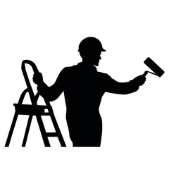 Silhouette Of Worker Using A Paint Roller