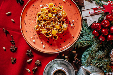 platter of pumpkin rolls in christmas decoration