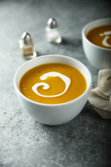 Delicious pumpkin soup with cream