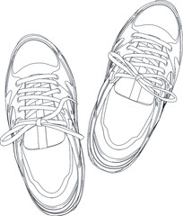 Sneakers shoes. Hand drawn black and white vector shoes. Black outline vector shoes on white background.