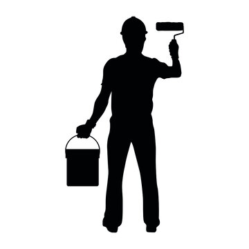 recommend clip art: Silhouette Of Worker Using A Paint Roller