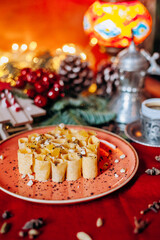 platter of pumpkin rolls in christmas decoration