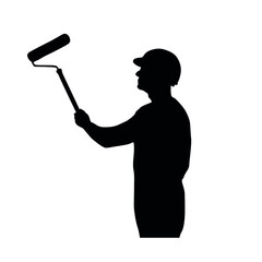 Silhouette Of Worker Using A Paint Roller