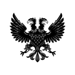 Double eagle vector illustration. Imperial heraldry, two headed hawk, noble bird. Monarchy or nobility concept for royal insignia or heraldic badge templates