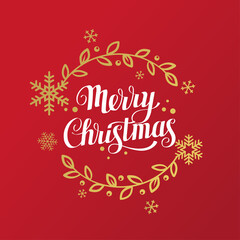 Fototapeta na wymiar Merry christmas lettering with snowflakes and floral elements. Vector illustration