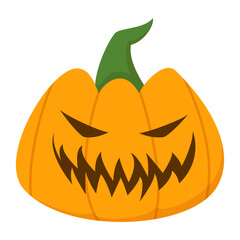 Happy halloween pumpkin vector isolated. Funny holiday element, smile carved on the pumpkin. Orange vegetable with scary grin.