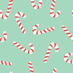 Candy cane holiday seamless pattern. Merry Christmas and Happy New Year design. Colorful flat vector illustration - 392248918
