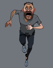 cartoon scared man in torn clothes runs with his mouth open
