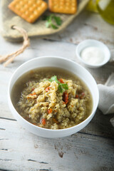 Homemade lentil soup with vegetables