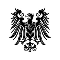 Severe noble heraldic eagle vector illustration. Imperial heraldry, hawk with open wings and beak. Power, nobility, bird concept for royal insignia or heraldic badge templates