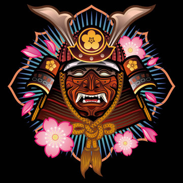 recommend clip art: samurai armor red helmet colored vector illustration