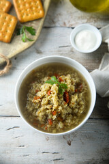 Homemade lentil soup with vegetables