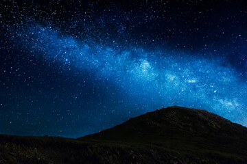 milky way night landscape with mountain black contrast