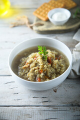 Homemade lentil soup with vegetables