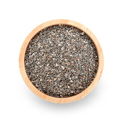 Chia seeds in bowl isolated on white background.