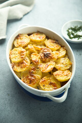 Traditional homemade potato gratin with cheese