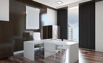 Fototapeta na wymiar Modern office building interior. 3D rendering.